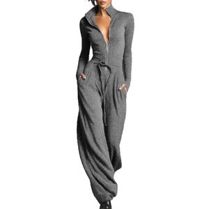 Womens Long Sleeve Jumpsuit Zipper Jacket Baggy Pants Outfits Casual Fall Overall Cargo Jumpsuit Going Out Outfits, Medium Gray