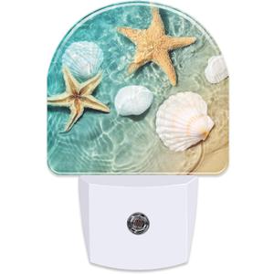 Starfish and Seashell Night Light Plug into Wall, Summer Beach Ocean Waves Dusk to Dawn Night Light Plug in,0.5w Energy Saving Sleep Friendly NightLight for Kids Boys Girls Home Decor (Color15)