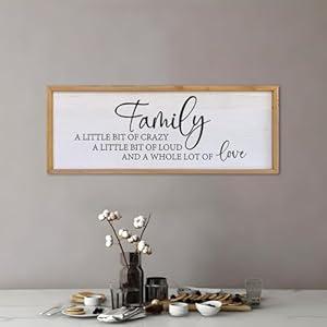 Family A Little Bit Of Crazy Sign Wall Decor 40"×15" Rustic Farmhouse Living Room Large Soild Wood Framed Hallway Hanging Sign Aesthetic Inspirational Quotes Entryway Home Wall Art (Wood)