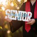 BreezeHug Large Senior 2026 Sign Class of 2026 Sign Senior Night Letter Wooden Table Decor Coquette Blue Bow Photo Booth Props Graduation Party Table Centerpieces Decoration for High School
