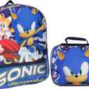 AI ACCESSORY INNOVATIONS Sonic The Hedgehog Tails And Knuckles Kids School Travel Backpack 2 Piece Set With Detachable Lunch Box, One Size