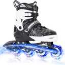 Nattork Adjustable Inline Skates for Kids Boys & Girls, Blue Black Red with Light up Wheels, Youth Blade Roller Skating for Beginners Ages 3-15 (Large(US 5-8)Youth, Black knight-1)