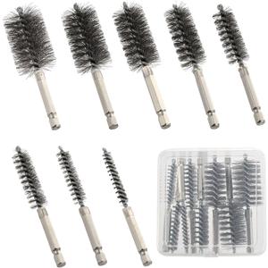 MAXMAN Stainless Steel Bore Brush, 8pcs Wire Brush for Drill, Durable Metal Bristles Twisted, 8 Size Set Multiple Diameter Options, 1/4 Inch Hex Shank, for Power Drill Impact Driver & Tube Cleaning