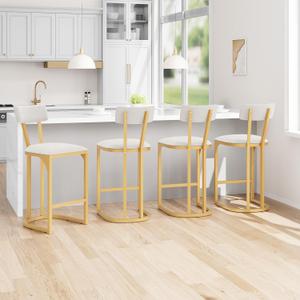 Garvee Bar Stools Set of 4, Counter Height Bar Stools for Kitchen Counter, Island Chairs for Dining Table, Modern Tall Barstools with Back, Metal Counter Stools with Upholstered for Kitchen (Gold)