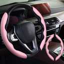 2pcs Car Steering Wheel Cover,Anti-Skid Carbon Fiber Steering Wheel Protector for Men Women,Multiple Color Options,Universal for Most Car Interiors Accessories (Pink)