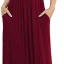 VIISHOW Women's Short Sleeve Floral Dress Loose Plain Maxi Dresses Casual Long Dresses with Pockets, RED, XX-Large