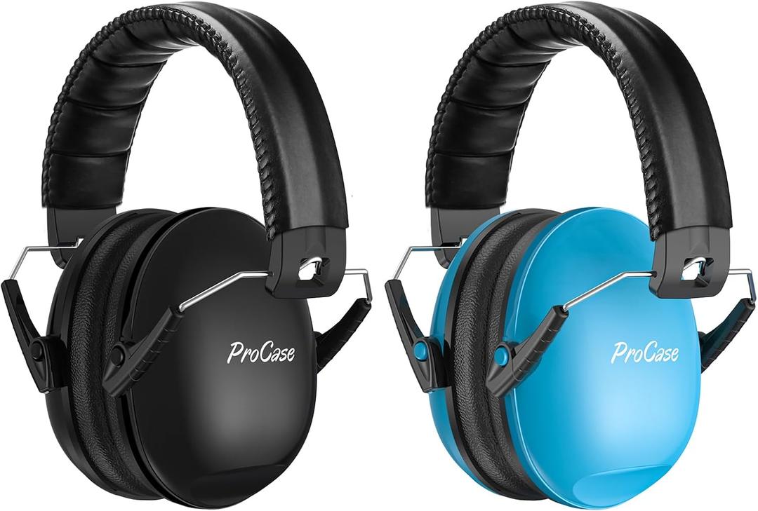 ProCase Noise Cancelling Headphones for Kids Toddler, SNR 27dB Noise Reduction Ear Muffs, Hearing Protection for Monster Jam, Concerts, Fireworks, Shooting, Air Show -2 Pack, Blue & Black