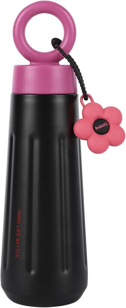 Water bottles kids,316 Stainless steel water bottle, 15 oz Metal water bottle, Sports water bottle Keep Hot&Cold for Running Gym Workout Cycling Kids (black)