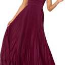 LASPIA Women's Pleated Dress Formal Adjustable Spaghetti Strap Maxi Solid Bridesmaid Evening Party Dresses Wine Red XL