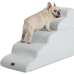 Made4Pets Dog Stairs Ramp for High Bed 22.8" H, 5-Step Pet Stairs for Bed Couch Sofa Climbing, 35D Foam Pet Steps for Small Dogs and Cats, Non-Slip Bottom Dog Steps, Light Grey