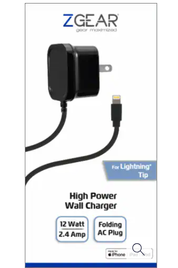 ZGEAR (12W) 8-Pin Wall Charger - Black (WC-APP8PNM2A)