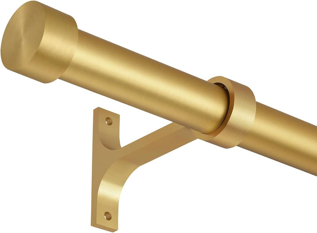 Gold Curtain Rods for Windows 28 to 48 Inch,Adjustable Drapery Rods with Aluminum End Cap and Full Surround Brackets,1-Inch Window Curtain Rod for Wall and Ceiling Mount