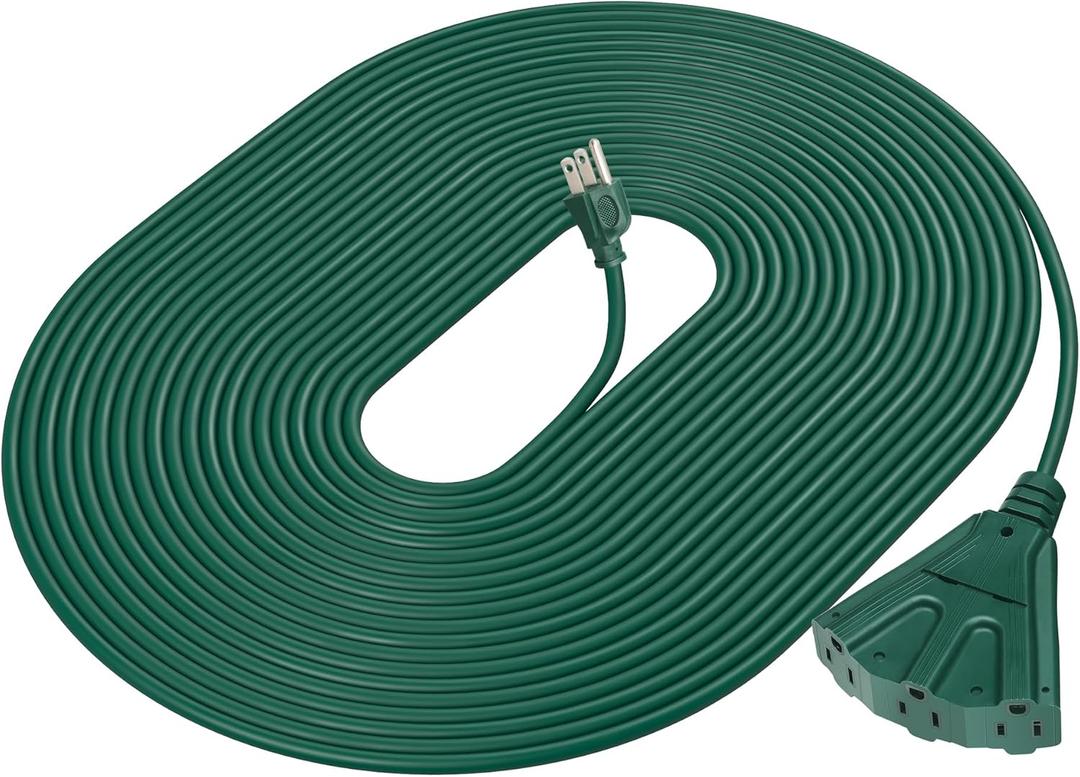 DEWENWILS 50FT Outdoor Extension Cord, 16/3 SJTW Tri-Tap Power Cable, Weatherproof, Heavy Duty Extension Cord for Outdoor String Light and Landscaping Lights, ETL Listed, Green