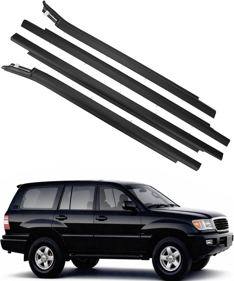Window Molding Trim Seal Belt Compatible with Toyota Sequoia 2001-2007, 4-Piece Exterior Weatherstrip Set Front Rear Left Right Replaces 75710-0C010 75720-0C010 Black