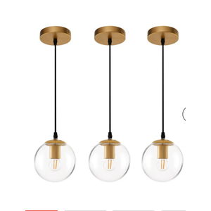 JAGORI Clear Glass Pendant Lights Kitchen Island 3 Pack,Gold Hanging Light Fixture,6 Inch Modern Pendant Light Fixtures for Kitchen,Farmhouse,Dining Room