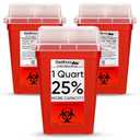 Oakridge Products Sharps Container for Home Use and Professional 1 Quart (3-Pack), Biohazard Needle and Syringe Disposal, Small Portable Container for Travel, CDC Certified