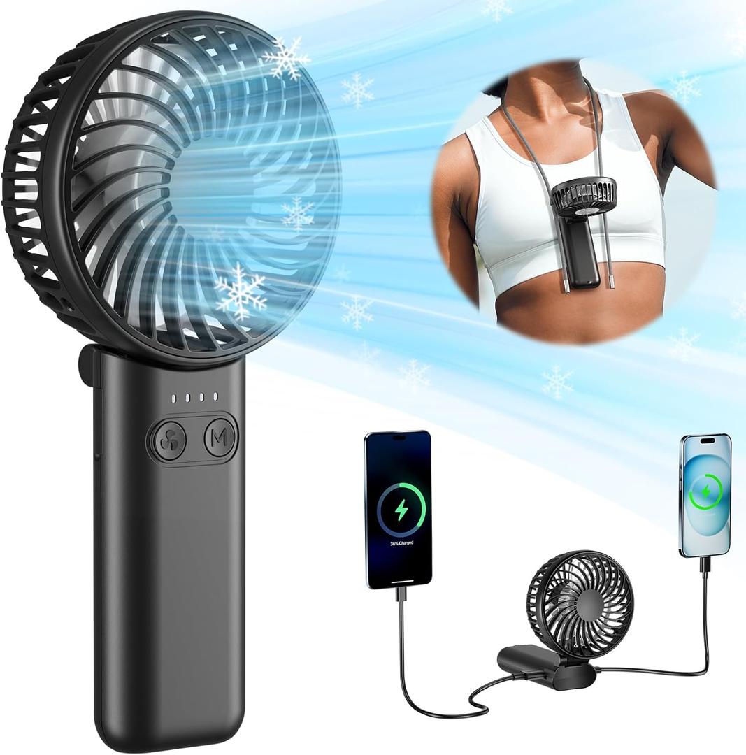 HandFan 5200mAh Upgraded Handheld Fan, 5 Speeds Strong Airflow Hand Fan [27 Working Hours], 180° Foldable Compact Design Personal Fan Handheld with Lanyard for Travel/Disney/Concerts/Women(Black)