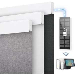 Motorized Blinds with Remote Control, Custom Blackout Smart Shades with Complimentary Solar Panel, Cordless Automatic Roller Shades for Windows (White，34" W x 72" H)