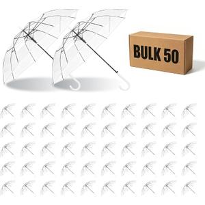 50 Pack Clear Wedding Umbrellas, Windproof Auto Open, 35.4-Inch POE Canopy
