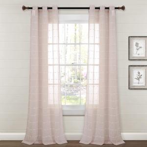 Lush Decor Farmhouse Textured Grommet Sheer Window Curtain Panel Pair, 38"W x 84"L, Blush