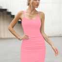 Missufe Women's Sleeveless Spaghetti Strap Ruched Bodycon Sundress Summer Casual Mini Cami Dress (Pink, S)
