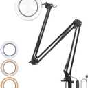 Magnifying Glass with Light, 43in Arm Length Magnifying Desk Lamp, 3 Color Modes & 10 Brightness Dimmable, Adjustable Swing Arm LED Lighted Magnifier with Clamp Real Glass Lens (43inch, Black)