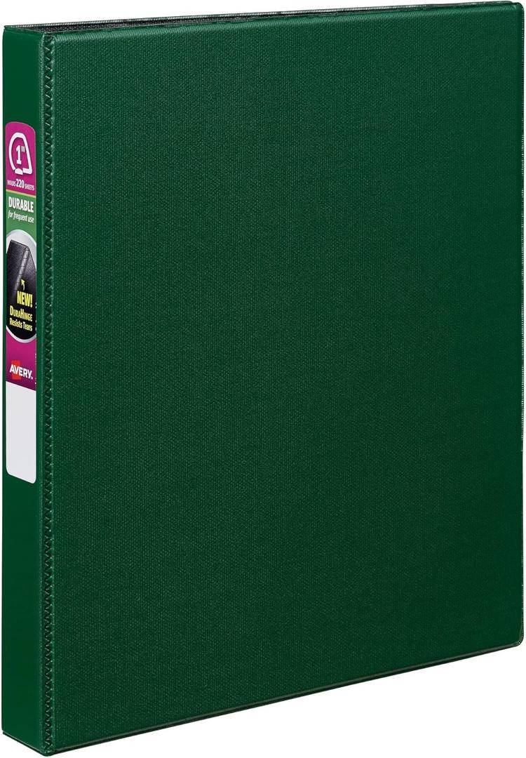 5 x Avery Durable 3 Ring Binder, 1" Slant Rings, 1 Green Binder (27253)
