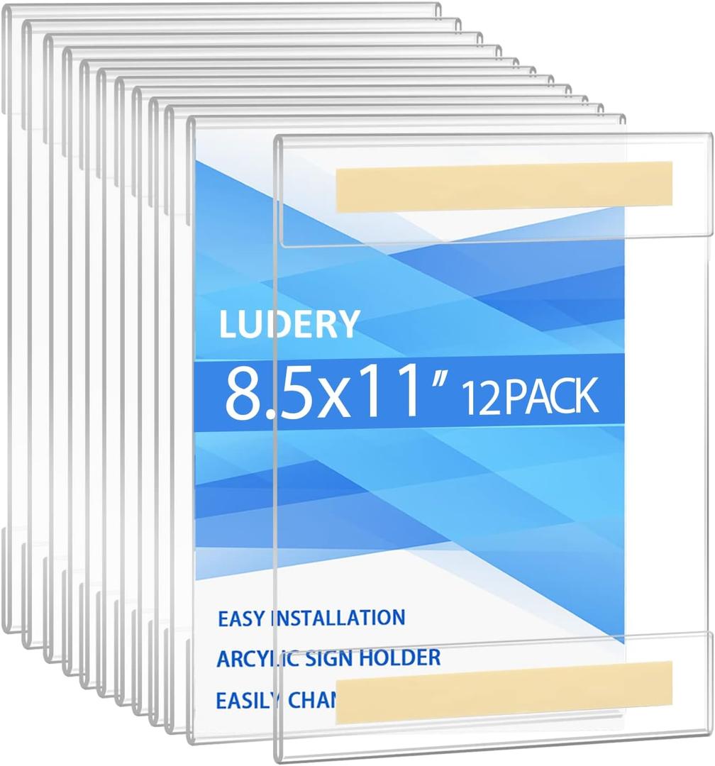 8.5 x 11 Acrylic Sign Holder Wall Mount ,Wall Sign Menu Paper Holder with Double Side Tape Adhesive for Home, Office, Store, Restaurant (12 Pack)