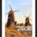 Vittanly 24x36 Picture Frame with Plexiglass - Large Black Poster Frame for Wall Display - Includes 20x30 Mat, Made of Durable PVC Design - Pack of 1