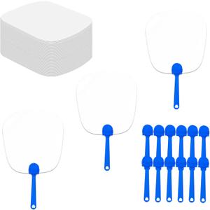 50 PCS Blank Fans Handheld Double Sided Paddles DIY Paper Fans with 50 PCS Blank Cardboard and Plastic Handle Auction Answer Paddles for Crafting Classroom Voting Painting Celebration and Wedding