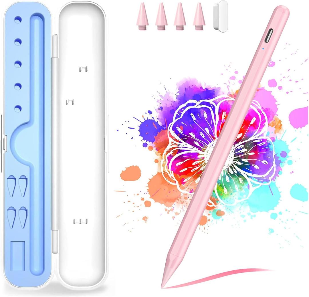 Stylus Pen for iPad A16/10th/9th Generation, 10Mins Fast Charge for Apple Pencil&iPad Pen, Compatible with iPad A16/10th/9th/8th/7th/6th/Pro 13''11''M4/12.9 inch/Air 11'' 13'' M3/M2/Mini 6/5, Pink