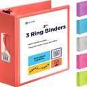 3 Inch Binder 3 Ring Binders Red, Slant D-Ring 3 Clear View Cover with 2 Inside Pockets, Heavy Duty Colored School Supplies Office and Home Binders  by Enday