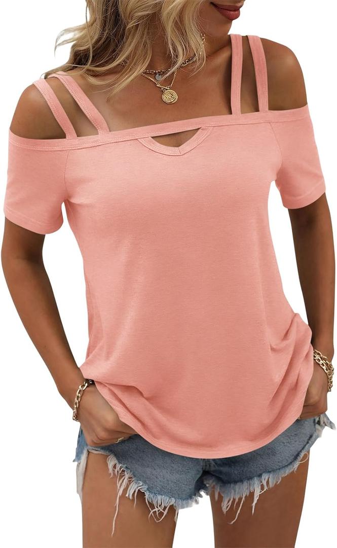 Womens Cold Shoulder Tops for Women Summer Sexy Cut Out Tops Short Sleeve Criss Cross Casual Shirts (XX-Large, Coral) Womens Cold Shoulder Tops for Women Summer Sexy Cut Out Tops Short Sleeve Criss Cross Casual Shirts (XX-Large, Coral)