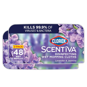Clorox Scentiva Disinfecting Wet Mop Pad, Disposable Heads, Multi-Surface Floor Wipes, Lavender and Jasmine, 3 Packs, 24 Refills Per Pack, Total of 72