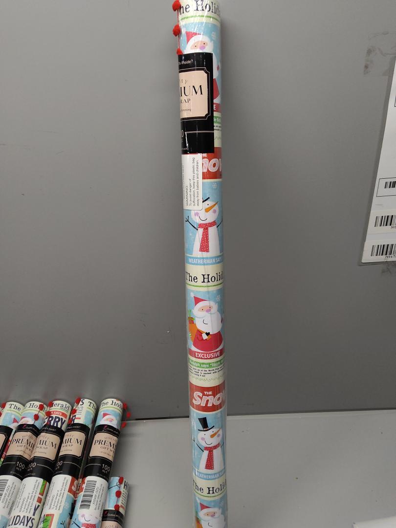 BIOBROWN Christmas Wrapping Paper with Tags and Trim Ribbon Assortment - 30" X 10' Per Roll (4 Rolls: 100 sq. ft. ttl.) for Christmas, Party, Xmas, Holiday