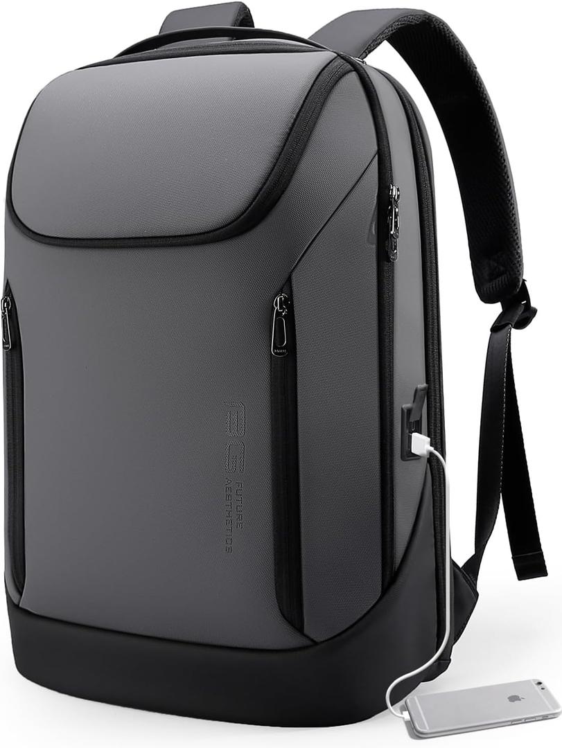 BANGE Business Smart Backpack Waterproof fit 15.6 Inch Laptop Backpack with USB Charging Port,Travel Durable Backpack (Large, Grey)