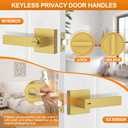 Plustool 8 Pack Brushed Gold Door Handles, Interior Door Knob Heavy Duty, Flat Square Privacy Door Locks, Keyless Door Leverset for Bedroom and Bathroom