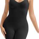 Bodysuit Shapewear for Women Seamless Body Shaper Tummy Control Snatched Waist Butt Lifter Sculpting Full Body Suit (Small-Medium, Black Mid Thigh)