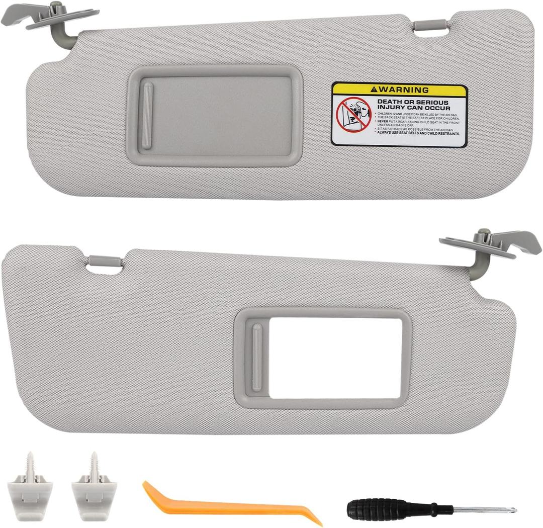 Pair Sun Visor Compatible with 2011-2016 Hyundai Elantra (Not for GT Models), Driver & Passenger Side Sunvisor Replacement Kit with Clips & Screws, Replaces OEM 85210-3X040-TX (Color Gray)