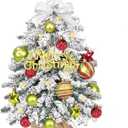 Waipfaru Mini Christmas Tree With Light, 24in/2FT Small Table Top Tree, Grinchs Snow Flocked With Balls, Star Tree Topper and Cloth Bag Base for DIY Winter Decorations