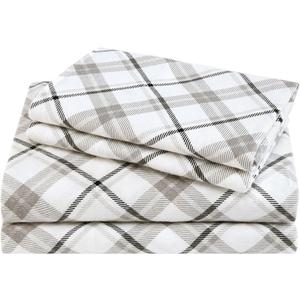 Comfort Spaces Cotton Flannel Sheets King Size, Ultra Soft Flannel Sheet Set with 14" Elastic Pocket , Plaid Print Warm Flannel Bedding, Grey Plaid 4 Piece
