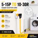 Kanayu 15 Amp Dryer Adapter Compatible with 5-15P to 10-30R, 15 Amp 3 Prong Male to 30 A 3 Prong Female Receptacle, Household Socket to Old Dryer, ONLY for 120V Device