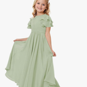 Dresses Chiffon Flower Girl Dress for Wedding Ruffles Sleeve Party Pageant Communion Dress 8yrs old, Dusty Sage 