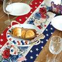 4th of July Table Runner Red White and Blue Flowers Stripe Stars 13x60 Inch Memorial Day Independence Day Patriotic Kitchen Table Decoration for Home