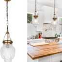 Farmhouse Brushed Pendant Light, Vintage Brass Gold Pendant Lights Kitchen Island, Pendant Lighting for Island, Kitchen Island Lighting Over Sink, Modern Clear Glass Pendant Light, Height Adjustable