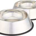 Amazon Basics Stainless Steel Non-Skid Pet Dog Water And Food Bowl, 2-Pack (10 x 2.8 Inches), Each Holds Up to 38oz