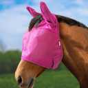 Harrison Howard UV-proof Multi-Function Fabrics Thick Fleece Padding Horse Fly Mask Half Face with Ears Magenta Warmblood Extra Large