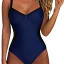 SUUKSESS Womens Tummy Control One Piece Swimsuit Sexy Crisscross Back Bathing Suit (Dark Blue) XL 