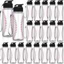 Mifoci 20 Pieces Sports Water Bottle Bulk 17 oz Reusable Plastic Biking Water Bottle Tumbler Adults Reusable Large Bottles with Leak Proof Flip Top for Party Outdoor (Baseball,White)