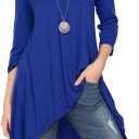 Naggoo Women's 3/4 Sleeve Button V Neck High Low Loose Fit Casual Long Tunic Tops Tee Shirts S-3XL (Blue, L)